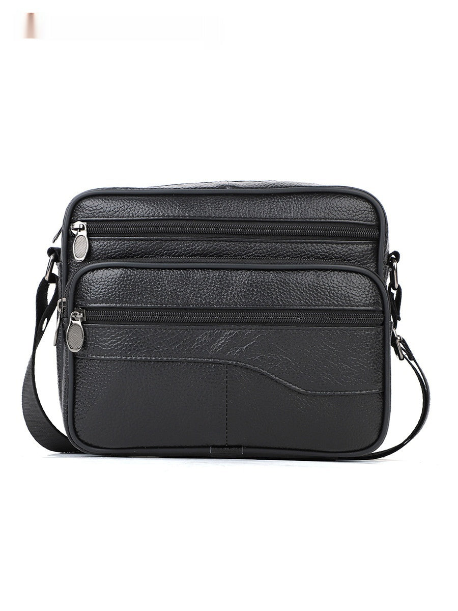 Men's Black Leather Bag Horizontal Style Casual