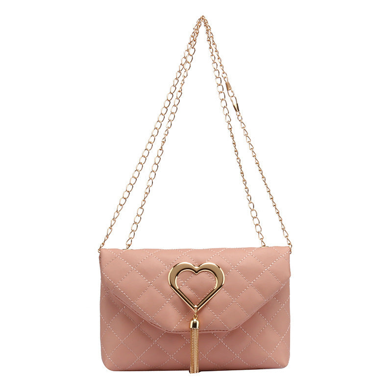 Korean-style Womens Heart-Shaped Tassel Shoulder Bag