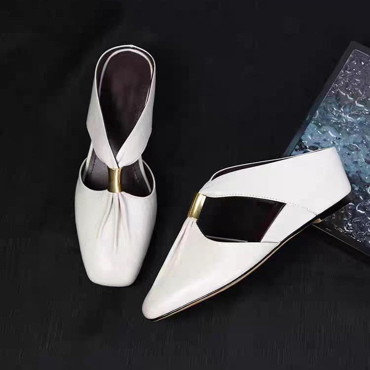 Womens French-toe Slippers With Pleated Sheepskin Lining