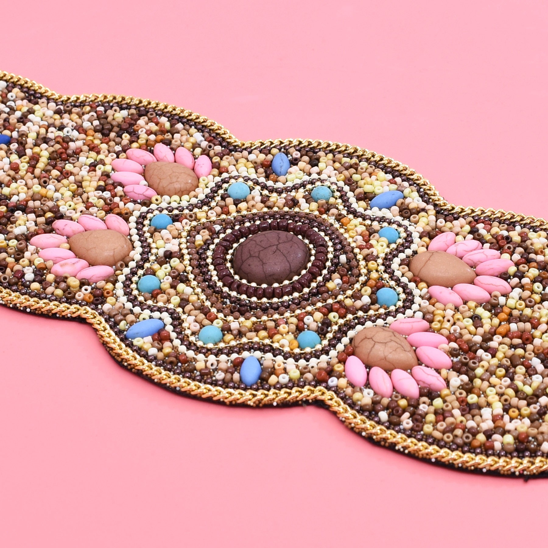 Beaded And Pressed Imitation Turquoise Elastic Waistband For Clothing Belt