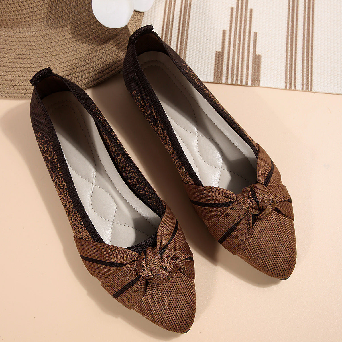 Womens Fashionable Slip-on Breathable Flat Shoes With A Bow