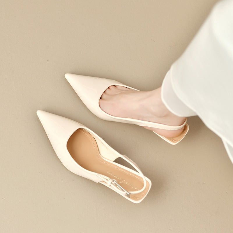 French-style Pointed-toe Kitten-heel Closed-toe Sandals With A Bow Detail