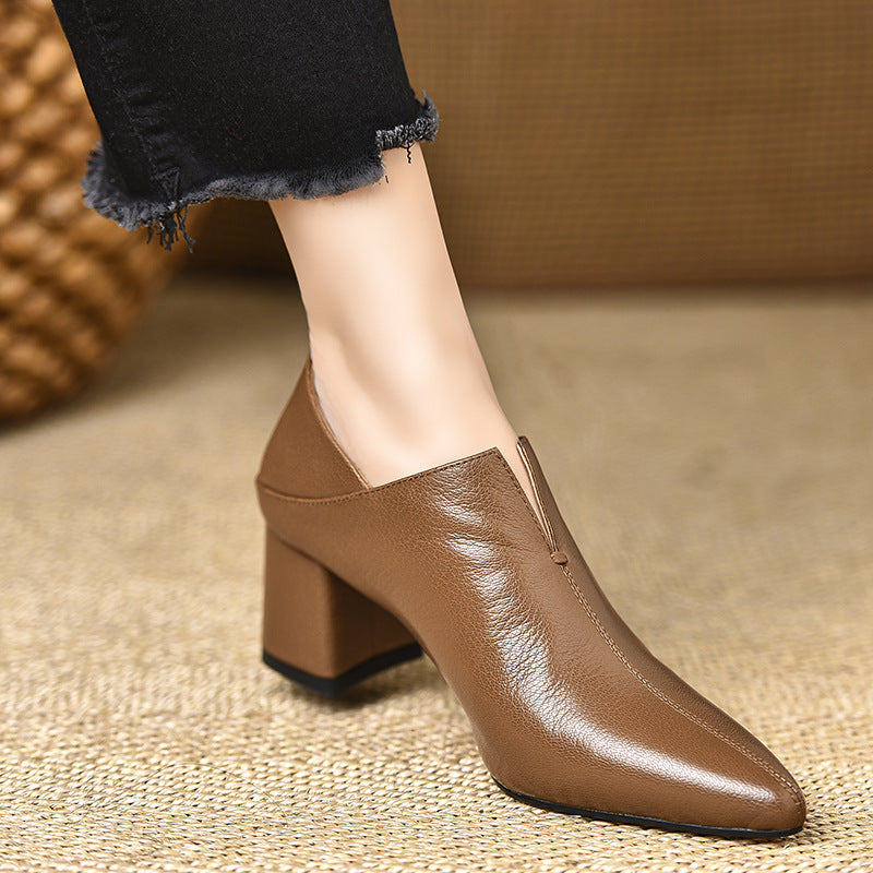 Deep-toe High-heeled Pointed-toe Mid-heel Shoes Springautumn New Style