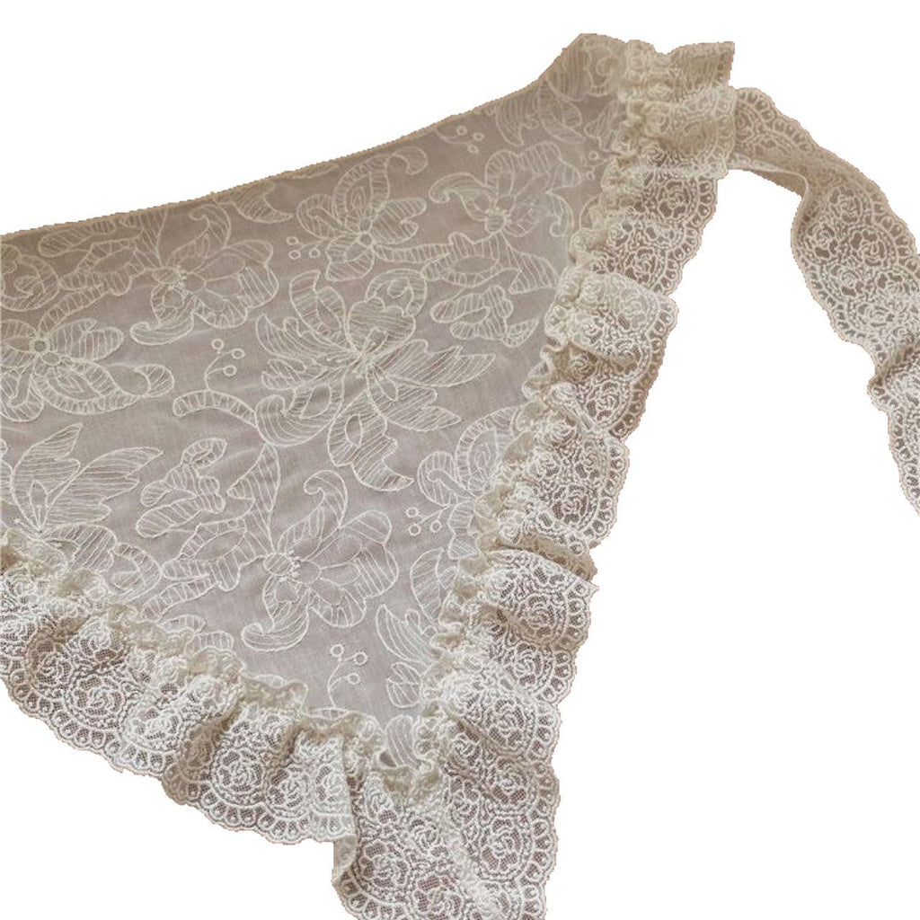 Retro Lace-trimmed Silk Scarfhijab Layered Midi Skirt Butt-flare Skirt