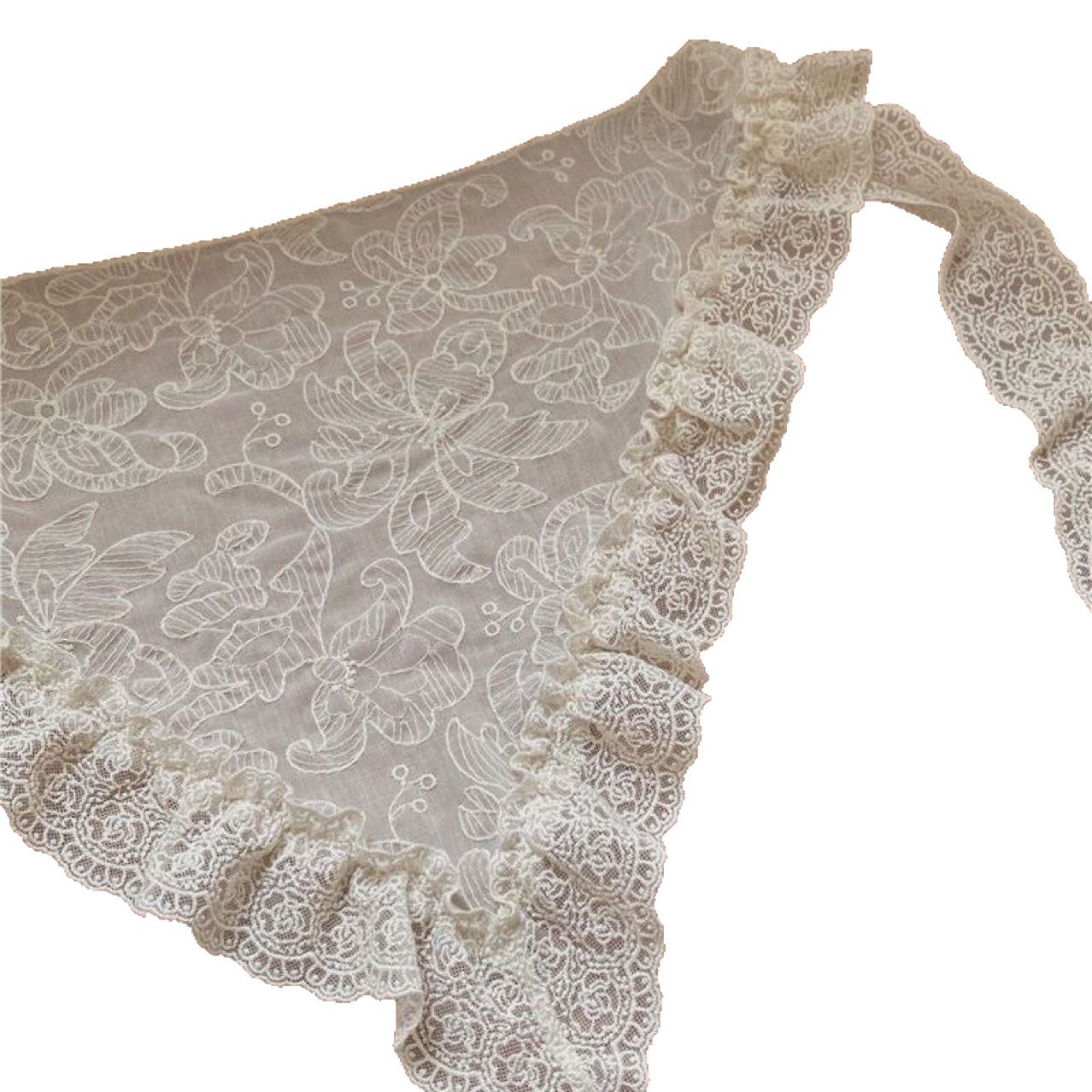 Retro Lace-trimmed Silk Scarfhijab Layered Midi Skirt Butt-flare Skirt