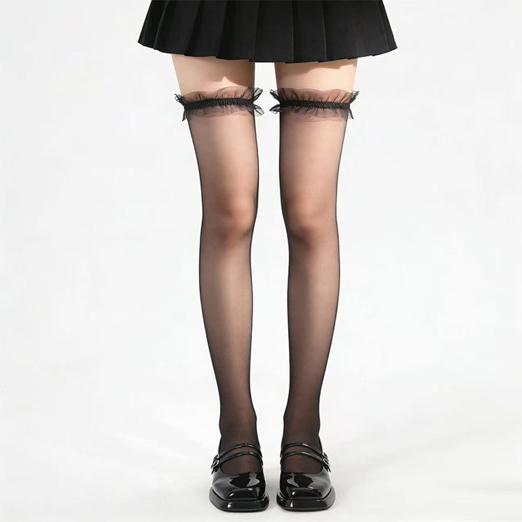 Black Sexy Lace Lace Spring And Summer Thin Thigh Stockings, Half Cut Knee High Socks