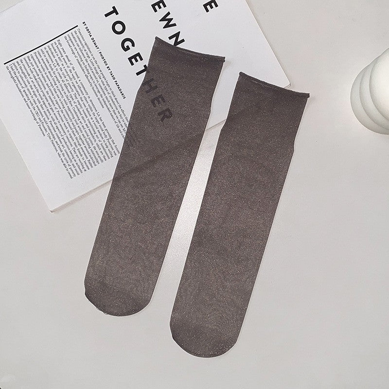 10pairs Thin Silk Stockings For Women In Spring And Autumn, Short Pearl Crystal Silk Midsole, Summer Breathable Short Stockings