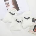 Gothic Bat Print Ribbed Crew Socks, Black & White Dark Aesthetic Knit Socks, Women's Edgy Casual Socks For Streetwear & Halloween