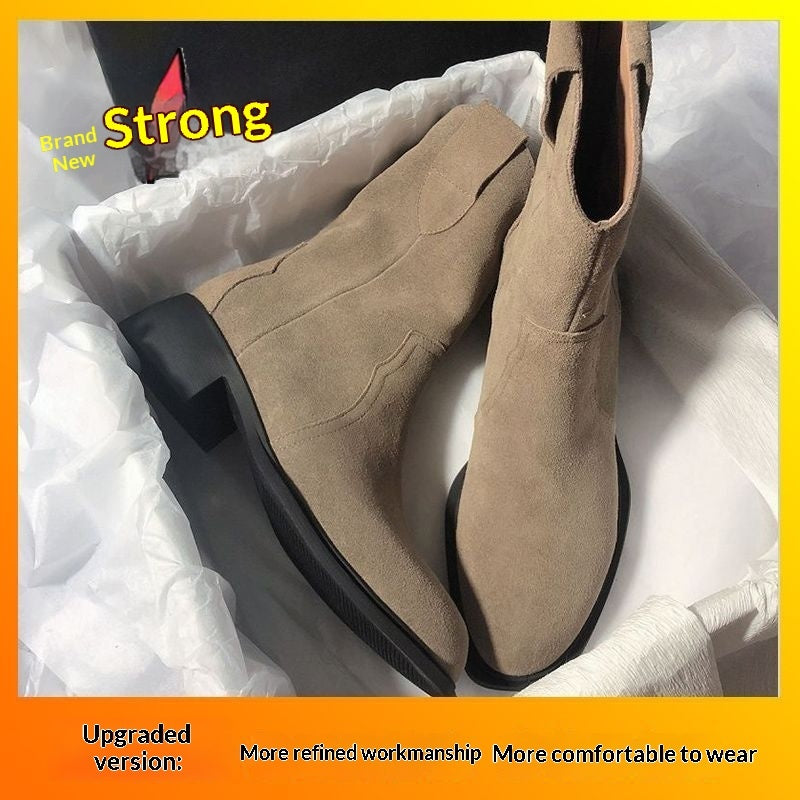 Womens Retro Three-Color Slip-On Ankle Boots