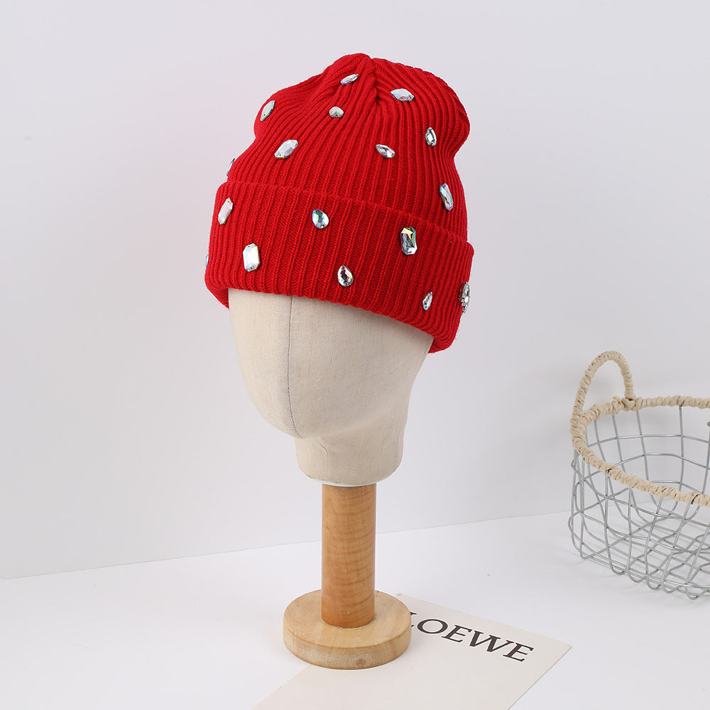 Multi-purpose Rhinestone-decorated Knit Hat