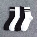 Women's Classic Black & White Striped Crew Socks, Basic Solid & Double Line Ribbed Knit Socks, Casual Sporty Mid-Calf Socks For Daily Wear