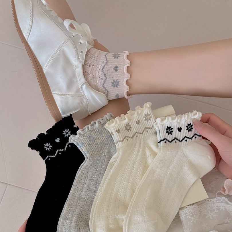 5pairs Socks Spring And Summer Thin Lace Socks Lightweight Breathable White Ballet Style Lace Women's Socks