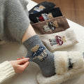 Cute Bear Print Ribbed Crew Socks, Warm Winter Casual Knit Socks For Women, Cozy Soft Neutral Color Socks