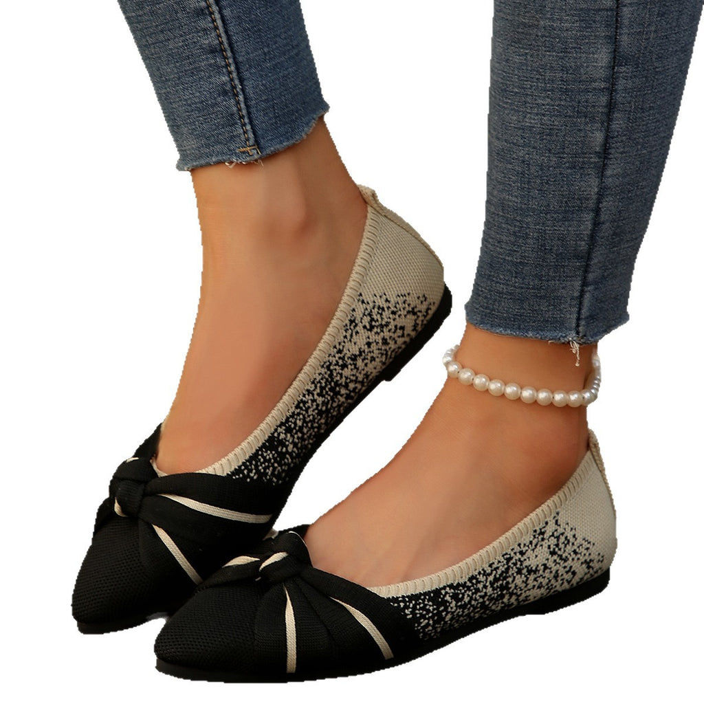 Womens Fashionable Slip-on Breathable Flat Shoes With A Bow