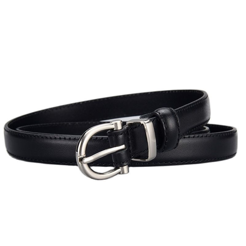 Women's First-Layer Cowhide All-Match Black Slim Belt
