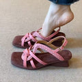 Vintage Square Toe Hollow Out Woven Peep-Toe Roman Sandals, Niche Designer Genuine Leather Versatile Women Sandals