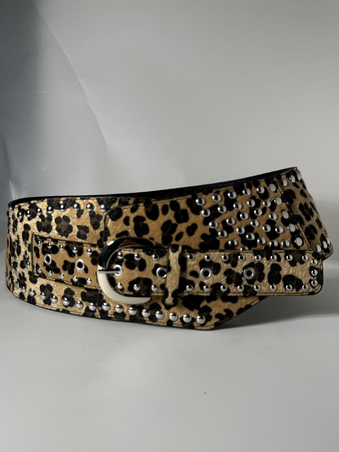 Chic AutumnWinter Horsehair Leopard-Print Fluffy Wide Belt