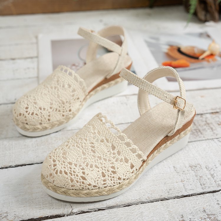 Straw-woven Wedge Sandals Womens Summer Platform Thick-soled Waterproof High Heels