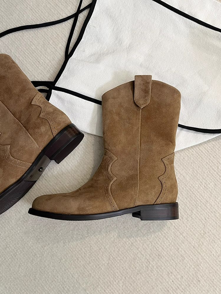 Womens Retro Three-Color Slip-On Ankle Boots