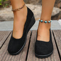 Shallow-toe Round-toe Slip-on Suede Wedge Shoes