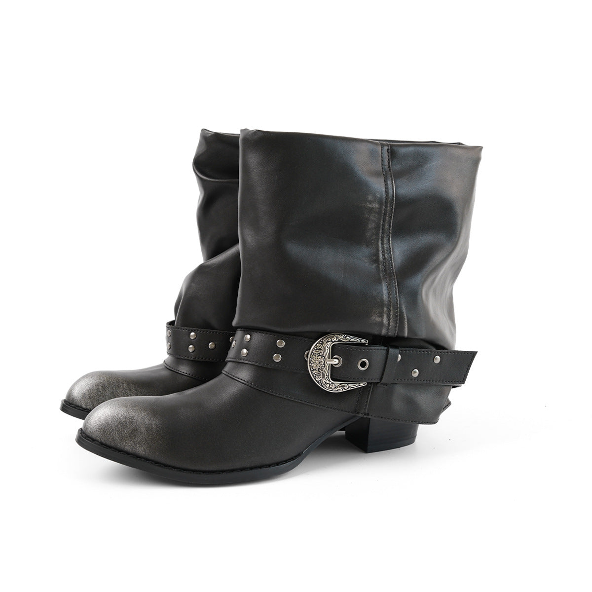 Niche Designs Pleated Western Denim Booties Women