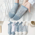 Blue & White Mesh Ankle Socks, Cute Strawberry & Floral Print Low-Cut Socks, Women's Breathable Casual Socks For Summer