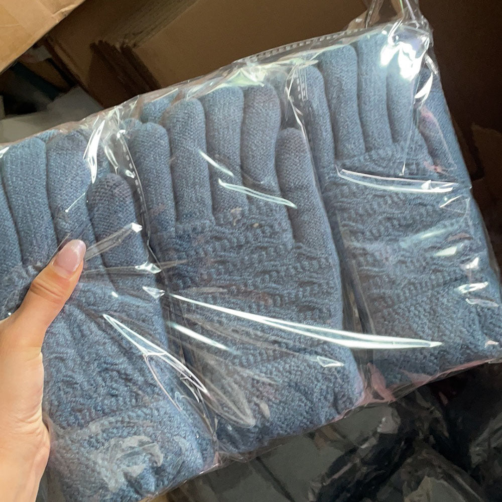 Women's Wave Patterned Double-layer Velvet Thickened Knitted Gloves