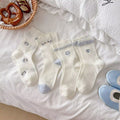 Cute Cat Embroidery Crew Socks, Coquette Ruffle Trim Pastel Socks, Women's Breathable Mesh Knit Socks For Spring & Summer
