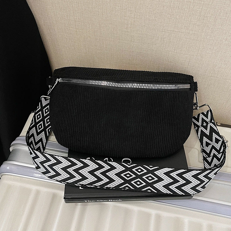 Womens Fashionable Large-Capacity Canvas Corduroy Crossbody Bag