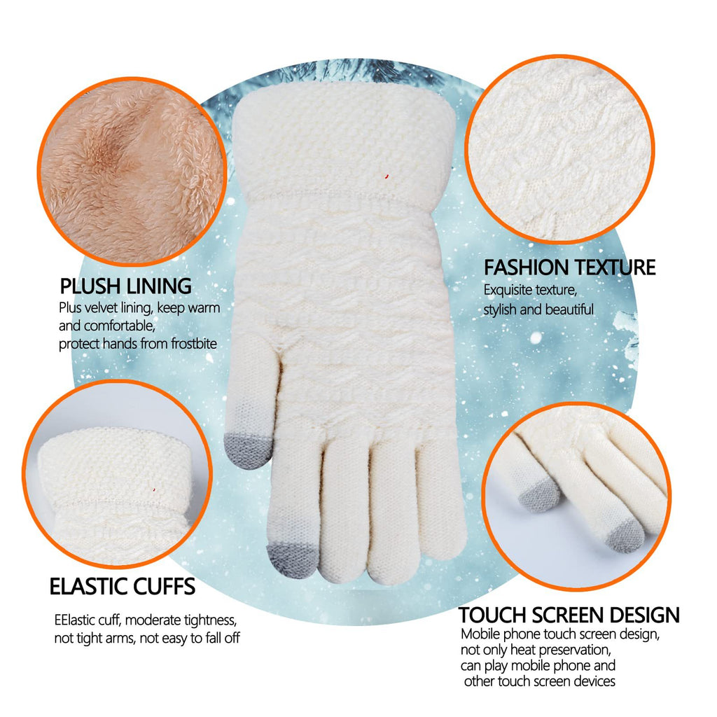 Women's Wave Patterned Double-layer Velvet Thickened Knitted Gloves