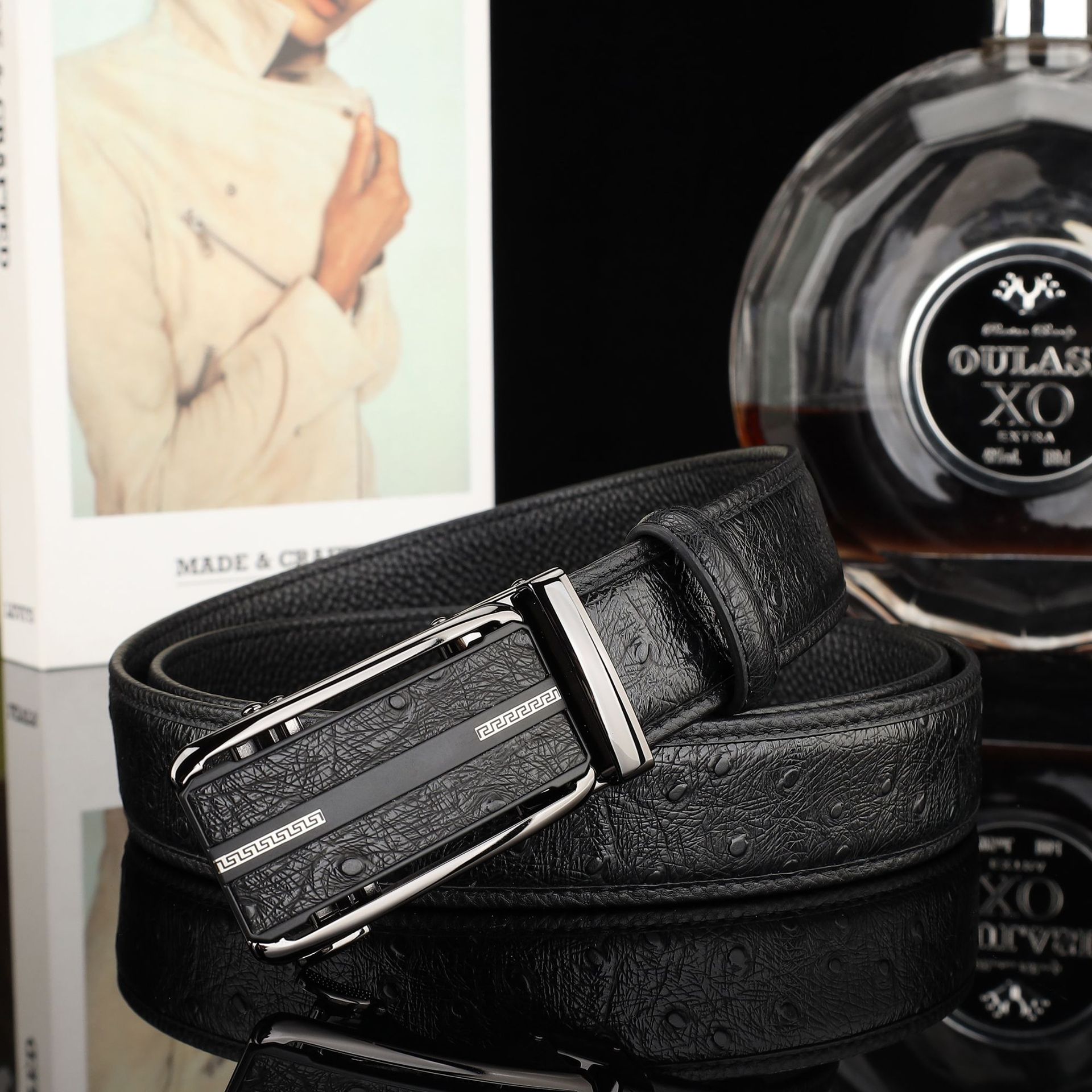 Automatic-buckle Ostrich-patterned Fashionable Casual All-match Genuine Leather Belt