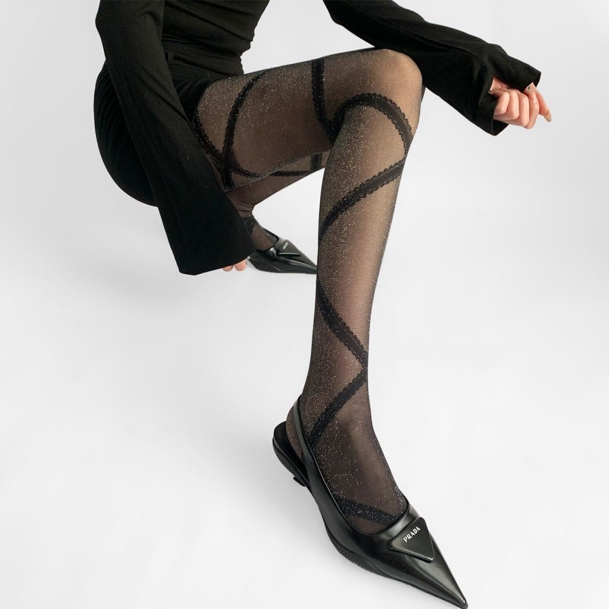 Spring New Jacquard Pearl Silver Silk Pantyhose Cross Retro Mesh Socks Pantyhose