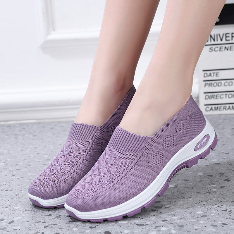 Non-slip Soft-soled Flyknit Walking Shoes Classic Style For Women Breathable