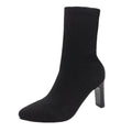 Womens Stretchy Chunky-Heel Square-Toe Suede Skinny Boots