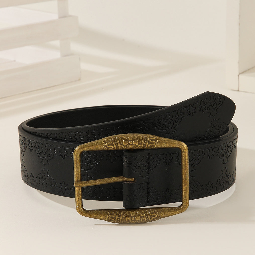 New Retro Embossing Belt Brown Alloy Ethnic Style