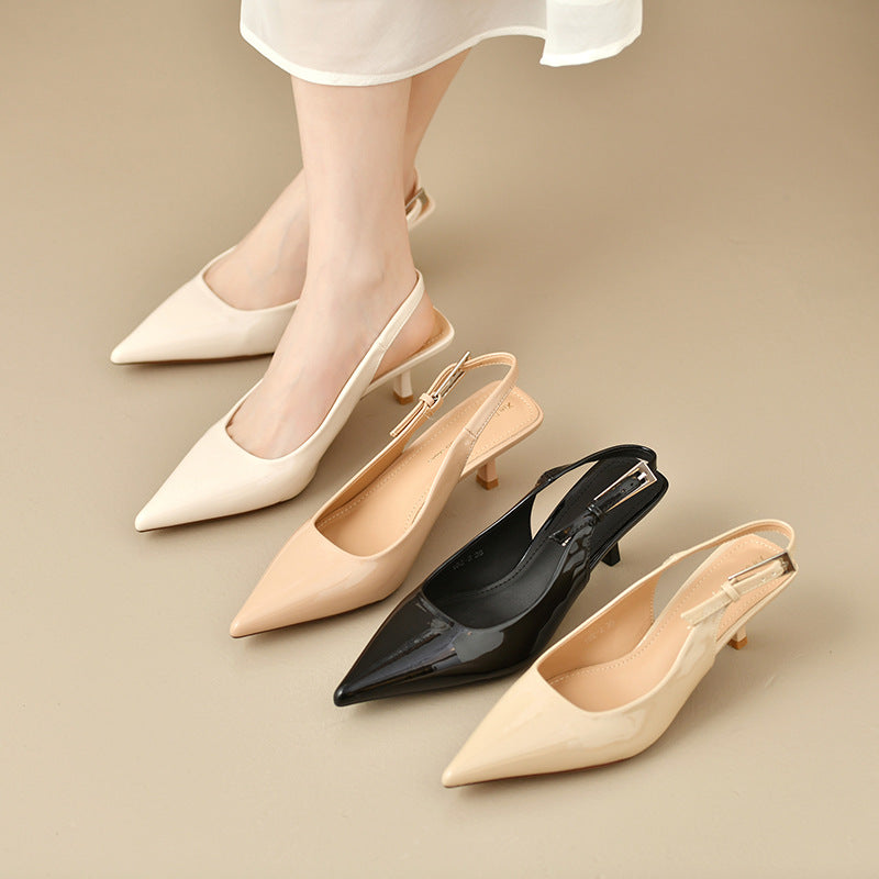 French-style Pointed-toe Kitten-heel Closed-toe Sandals With A Bow Detail
