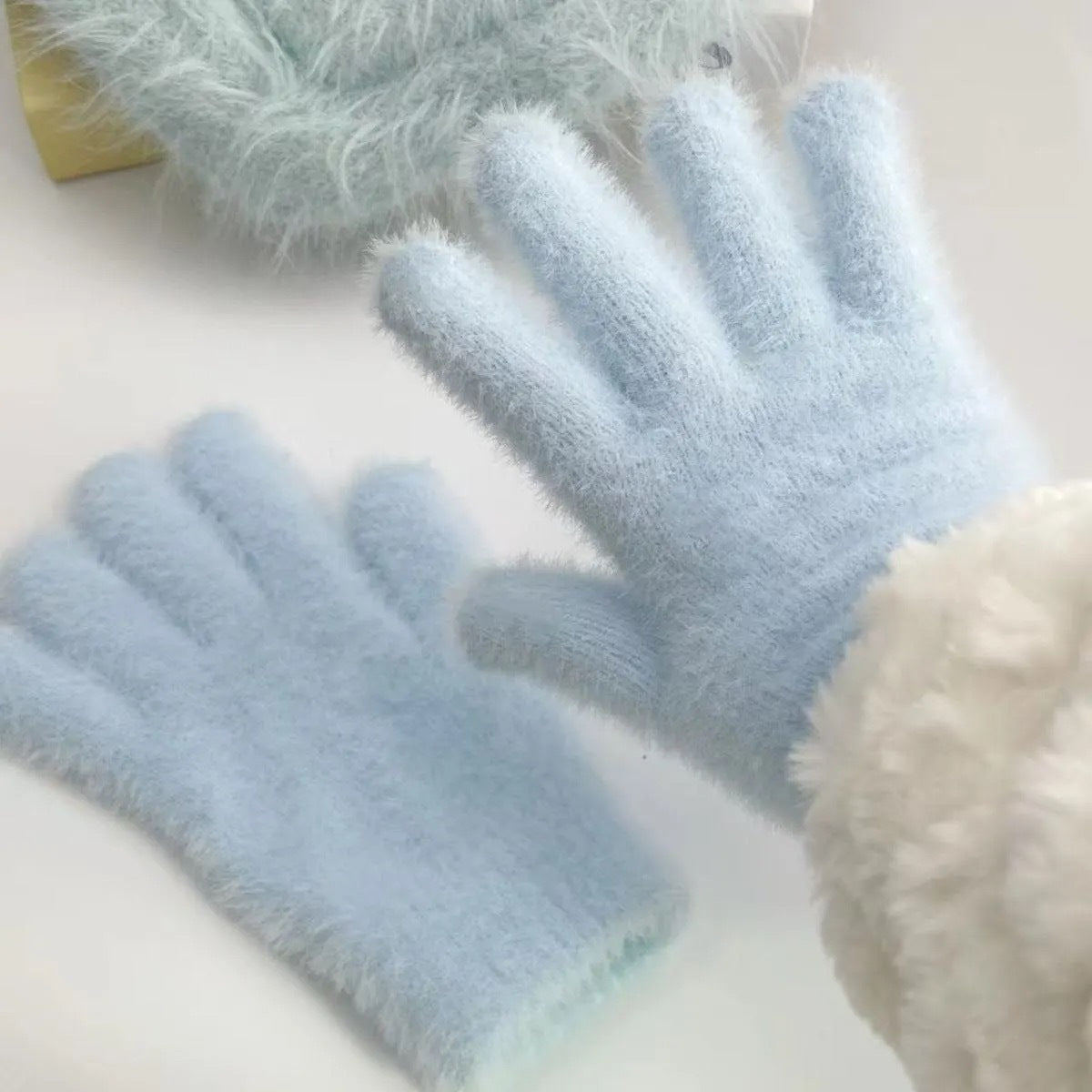 Winter Thickened Simulated Rabbit Fur Gloves Warm Mink Fur Riding Plain Five-finger Outdoor Skiing Cold-proof Gloves