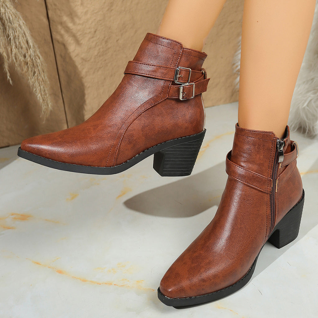 Autumn New Leather Belt Buckle Ankle Boots