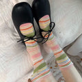 Y2K Sheer Mesh Crew Socks, Colorful Stripe & Floral Print Transparent Socks, Women's Cute Summer Socks For Mary Janes & Flats