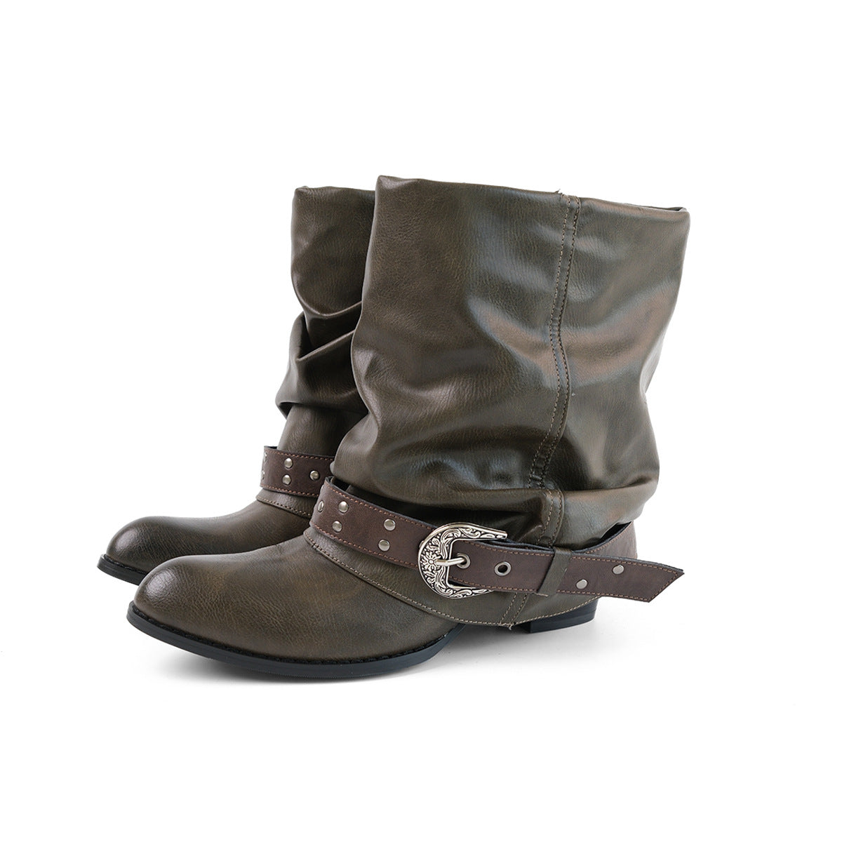 Niche Designs Pleated Western Denim Booties Women