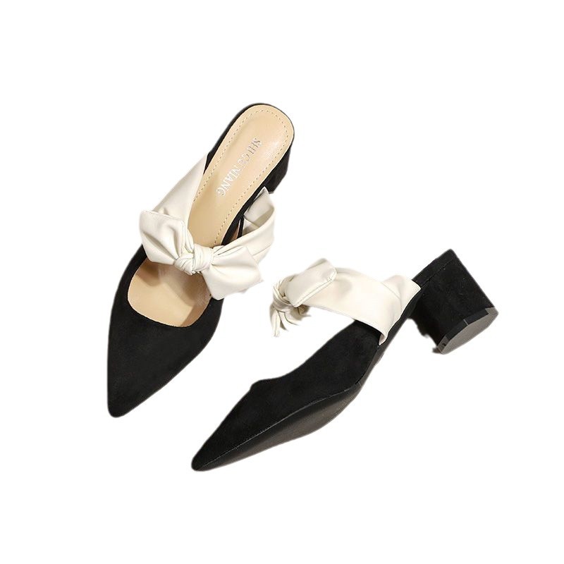 Chunky-heeled Pointed-toe French-style Soft High Heels