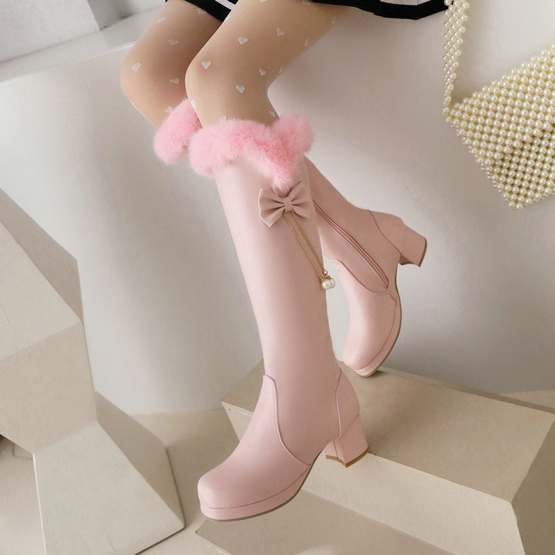 Womens Tall Fleece-lined Cotton Over-the-knee Boots