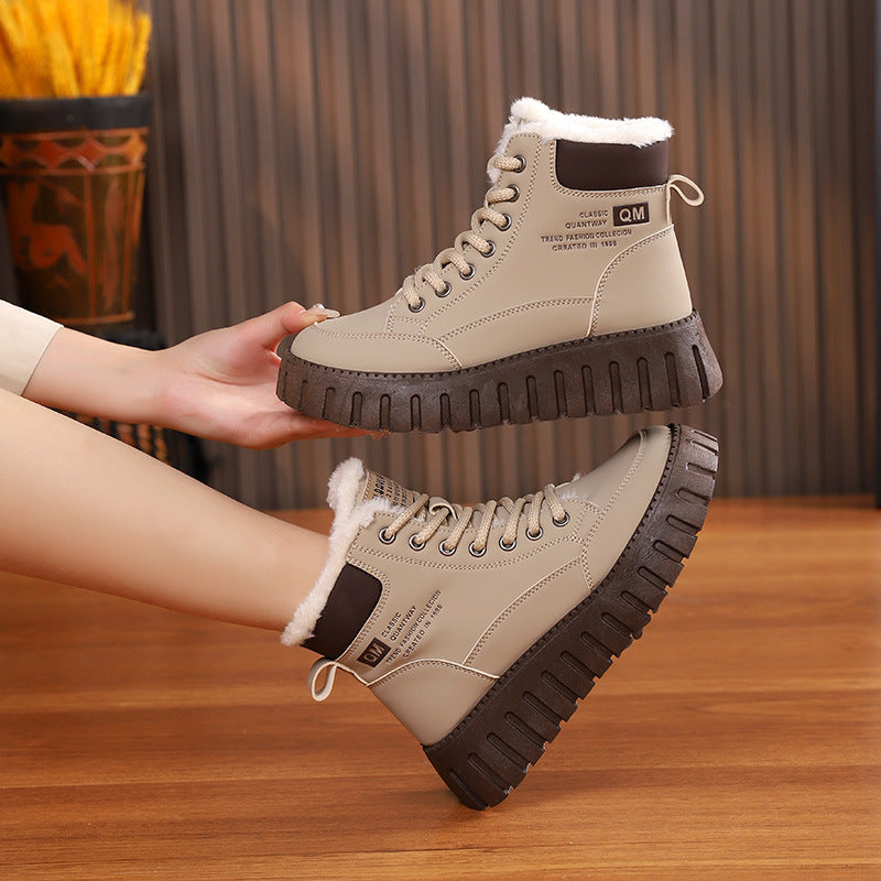 Womens High-top, Fleece-lined Dr Martensstyle Boots, Thick-soled And Casual