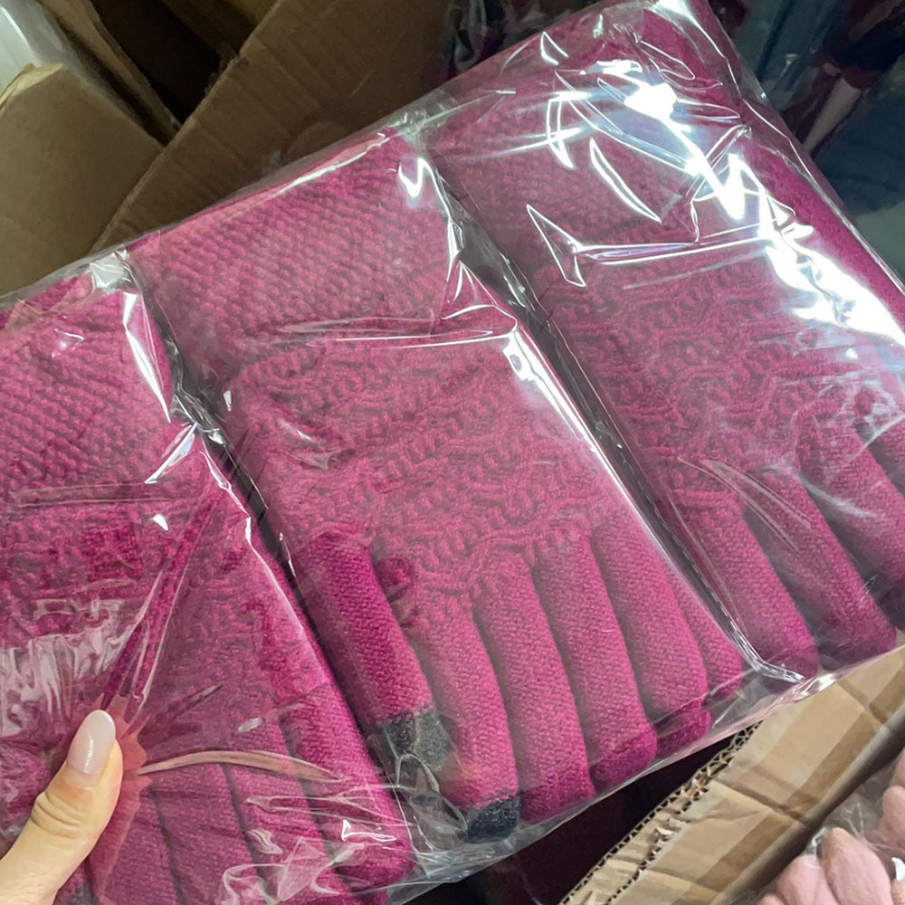 Women's Wave Patterned Double-layer Velvet Thickened Knitted Gloves