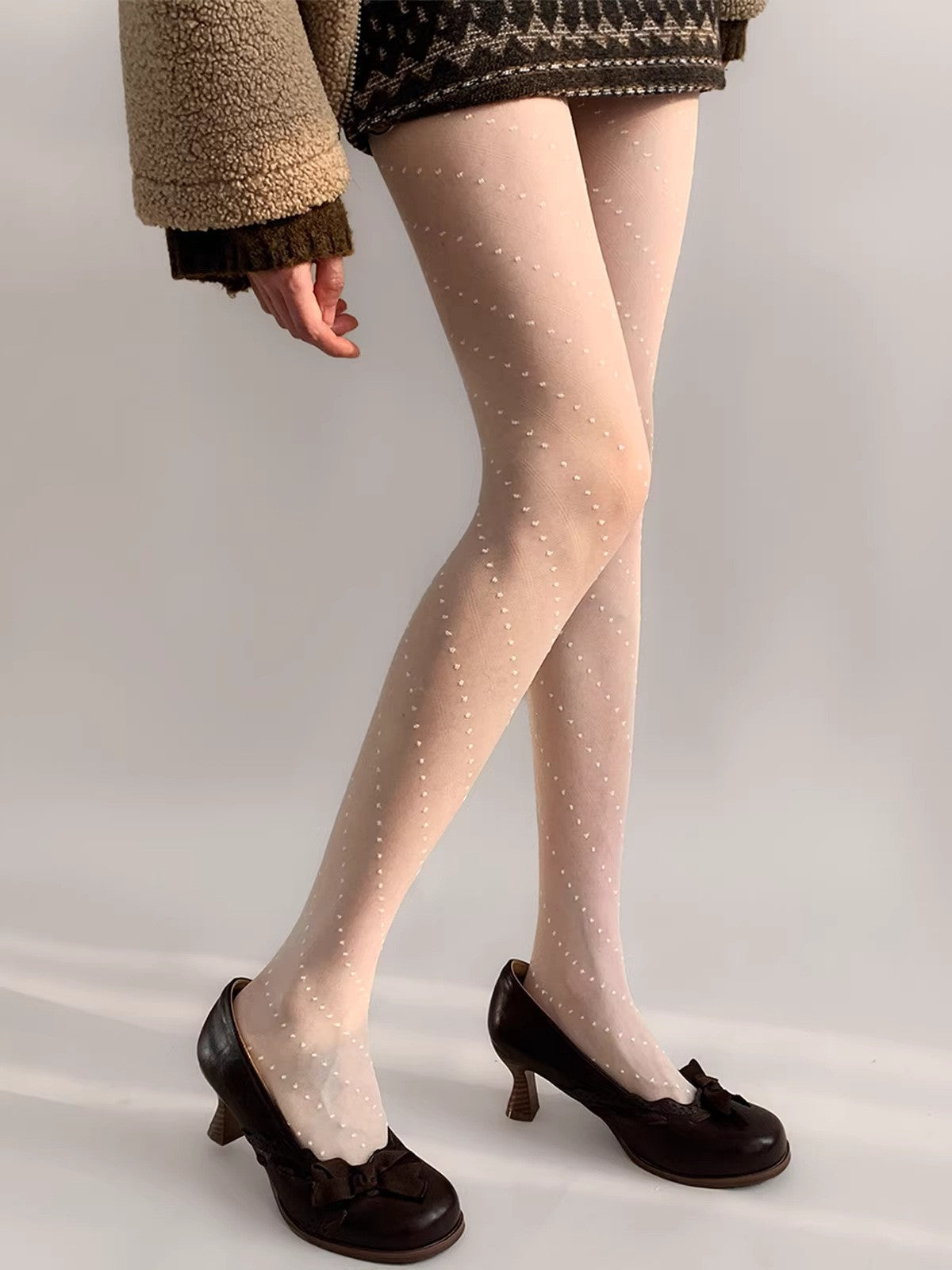 Thin Twill Polka Dot Leggings With Stockings And Pantyhose
