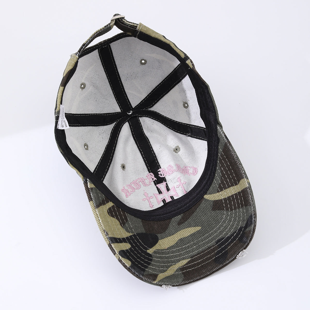 Pink Letter Cross-stitch Embroidered Beveled And Frayed Vintage Trend Baseball Cap Suitable For Street Dates, Shopping And Daily Wear