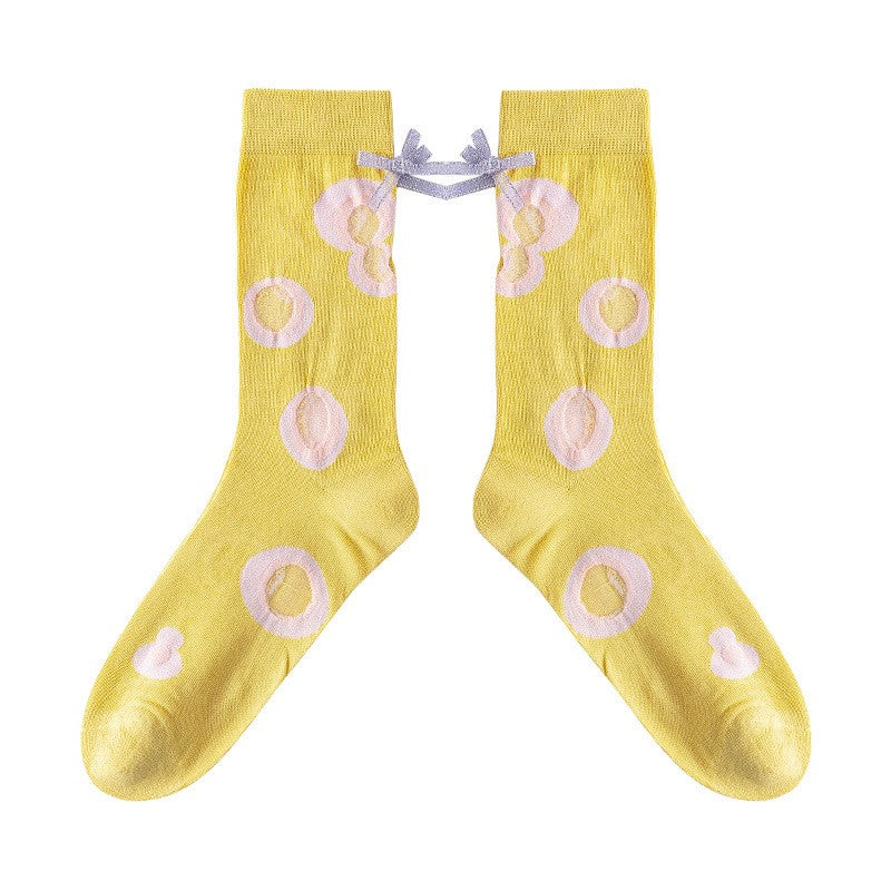 Spring Summer Socks Children's Thin Striped Glass Thread Middle Socks Japanese Fresh Bow