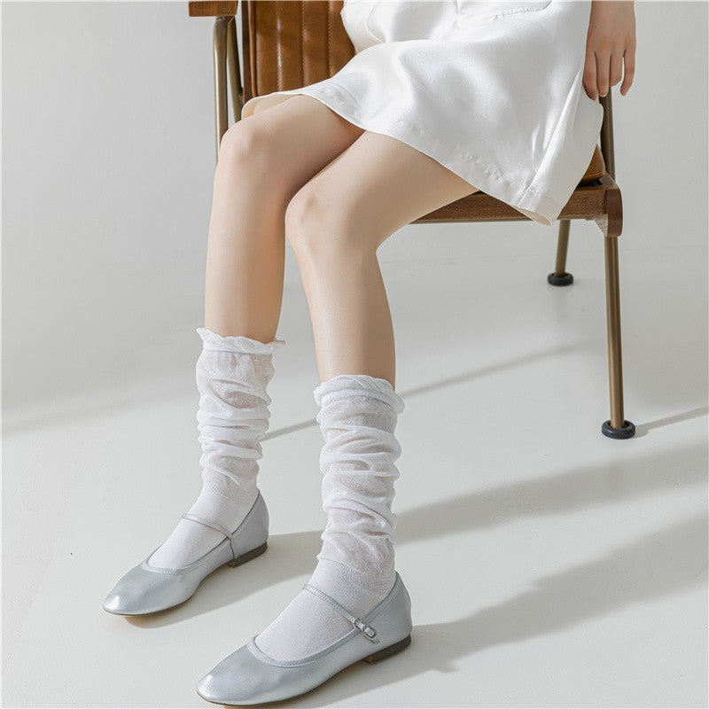 Socks For Children, Mid Tube Socks, Summer Thin, Breathable, Bubble Mouth Mesh, Calf Socks, Piled Up Knee High