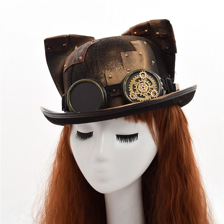 Steampunk Streetwear Vintage Gear Oversized Round Top Fedora