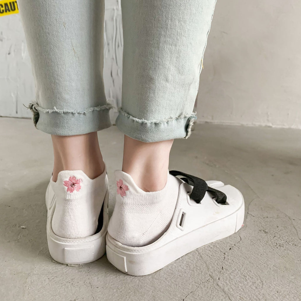 Cute Cherry Blossom Embroidered No Show Socks, Mesh Breathable Invisible Liner Socks, Women's Low-Cut Socks For Sneakers & Summer